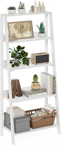 Furinno Ladder Bookcase Display Shelf, 5-Tier, White | 13 x 23.6 x 53.5, Open Frame Design Bookshelf, Display Storage Shelves, for Living Room, Home Office