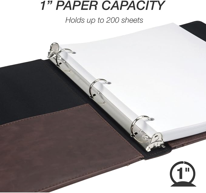 Samsill Vintage Leather 3 Ring Binder, Professional Organizer, Planner, 1 Inch Round Ring (Holds 200 Sheets), Letter Size 8.5 x 11, No Zipper, Brown