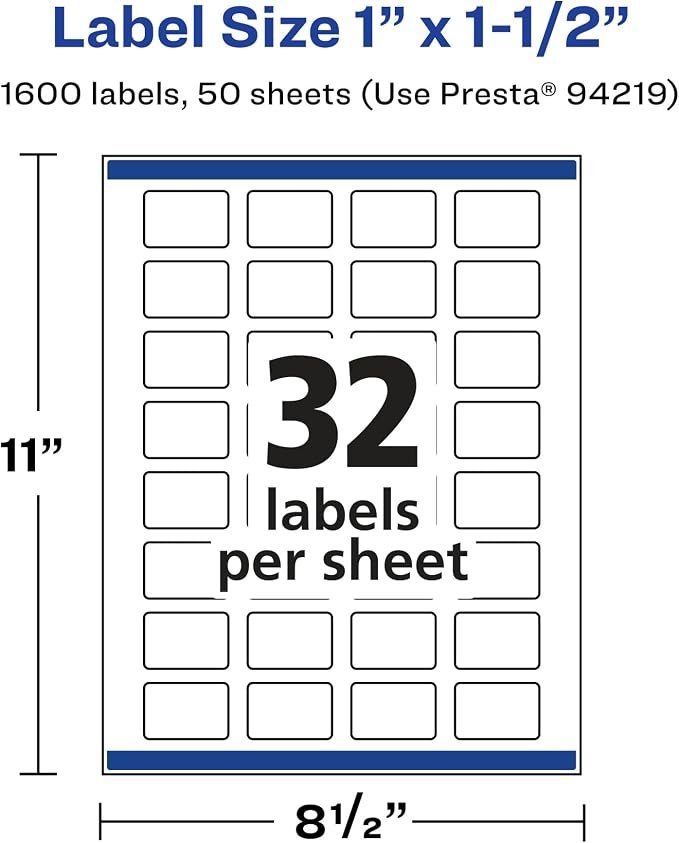 Avery Matte Clear Rectangle Labels, Sure Feed Technology, 1" x 1.5", 1,600 Matte Clear Labels, Print-To-The-Edge, Laser/Inkjet Printable