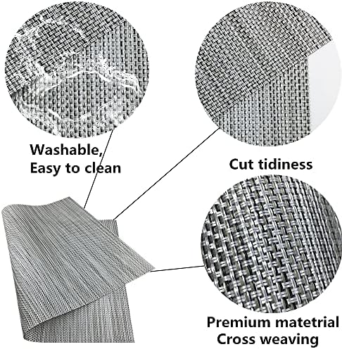 WAZAIGUR Placemats Crisscross Woven Vinyl Place Mats Set of 6 Silver&Black