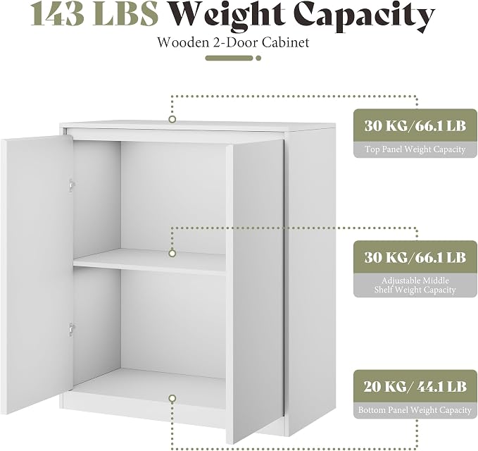 AMERLIFE Storage Cabinet with 2 Doors, 32 x 16 x 36 Inch | Modern Storage Case and Display Shelf for Collectibles, White
