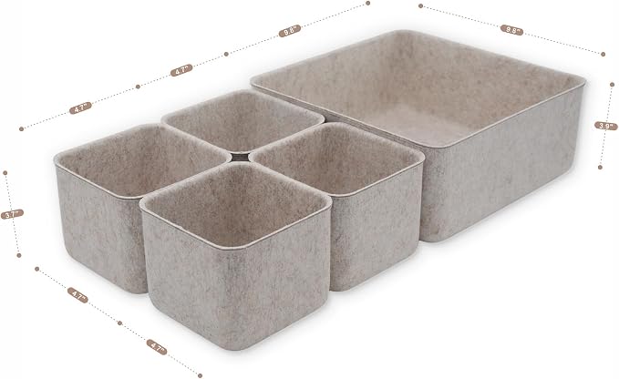 5pc Desk Drawer Organizers Storage Bin Closet Cabinet Box, Oatmeal