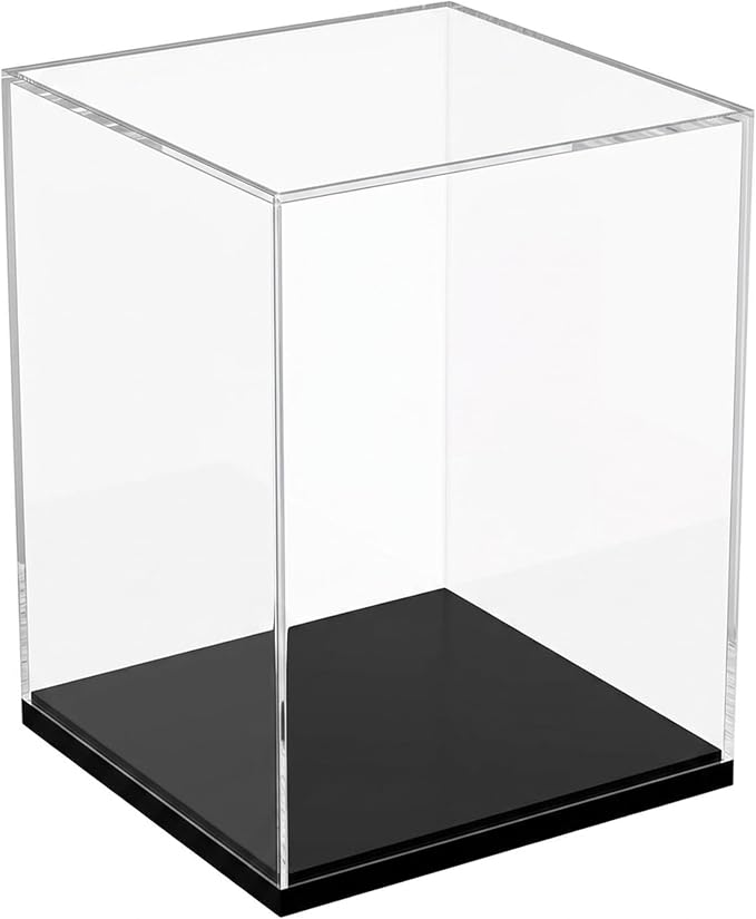 Clear Acrylic Display Case for Figures & Collectibles, Dustproof Showcase Box with Black Base, No Assembly Display for Models, Toys & Memorabilia, 5.9 x 5.9 x 8.2 Inch