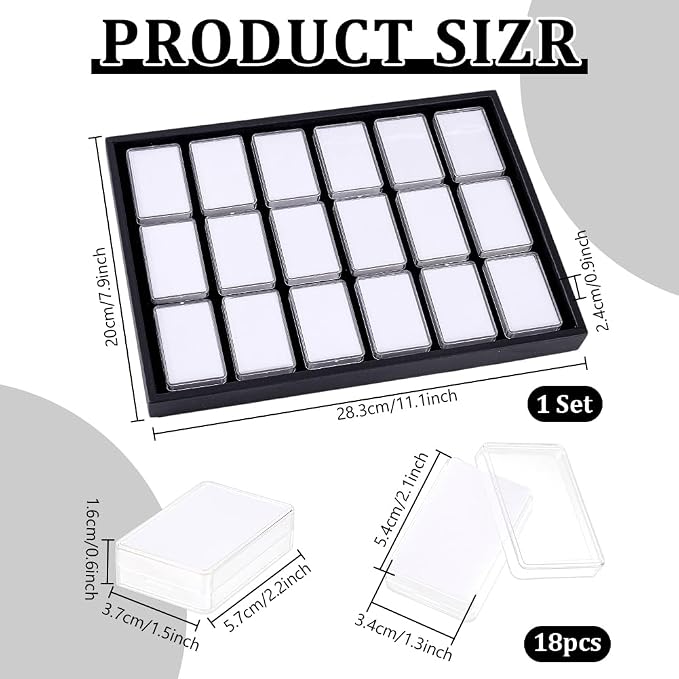 PH PandaHall 18 Gem Holder with Case, 2.2x1.4 inch Gemstone Display Box Square Gemstone Storage Box Diamond Display Case Gems Organizer with Foam for Collectibles Rhinestone Crystal Stone, White