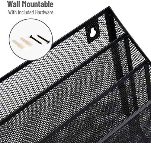 Mind Reader Vertical File Storage, Desktop Organizer, Wall Mount, Office, Metal Mesh, 12.5" L x 3.75" W x 11.5" H, Black (Pack of 4)