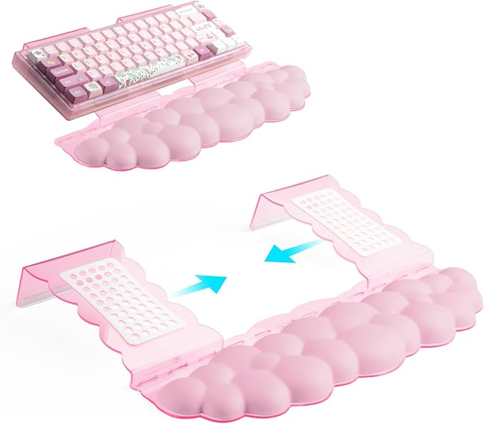 Pink Acrylic Keyboard Stand with Wrist Rest，Detachable/Adjustable Width | Ergonomic Cloud Wrist Rest Keyboard Support，Width Adjustment 9.7-16.8 In,for Laptop,Office Desk - Portable Comfortable Typing