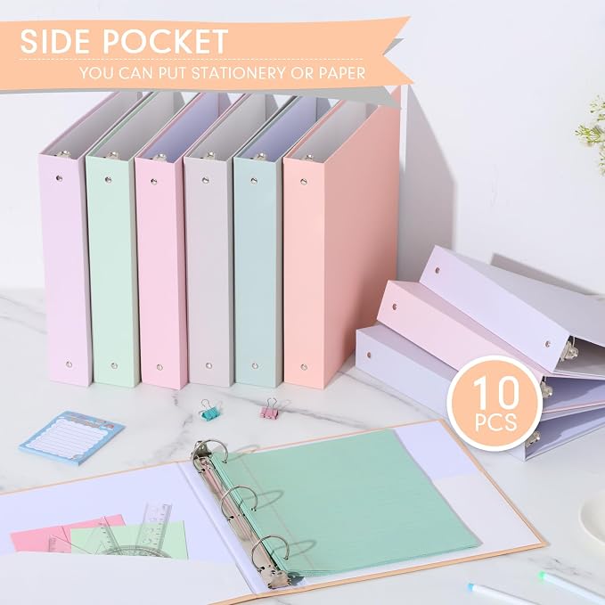 Ctosree 10 Pack Colored 3 Ring Binder with 2 Pockets Hardcover Loose Leaf Binder for Women Men Teacher Student School Office Home Supplies, Fits 11 x 8.5 Size Paper, 10 Colors(1.5",Fantasy Color)