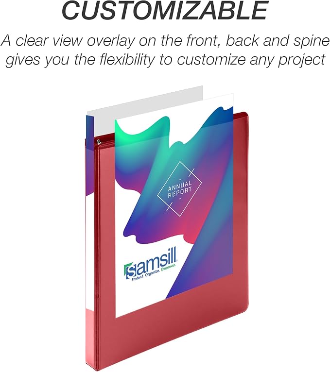 Samsill Durable 0.5 Inch Binder, D Ring Binder, 100% Recycled Chipboard, Red, 4 Pack