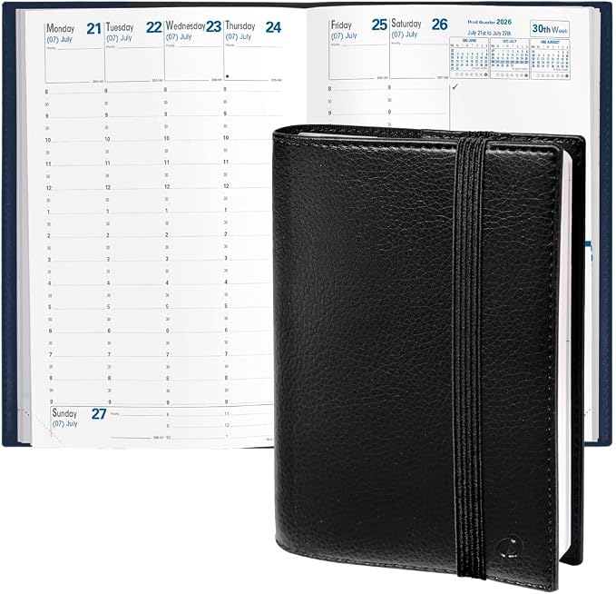 Quo Vadis 2026 Minister - Weekly/Monthly Planner - 12 Months, Jan. to Dec. - 6 1/4 x 9 3/8" - Grained Faux Leather Kali Black Cover- Time Management Appointment Organizer