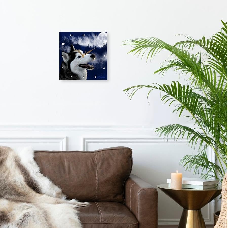 3dRose Wall Clock Silent - 10 inch - Blue Eyed Alaskan Husky - Jr Alaska