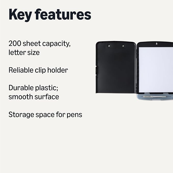 Amazon Basics High Capacity Nursing Clipboard with Storage and Pen Holder, 14.37 x 9.84 x 1.49 inches, Black (Pack of 6)