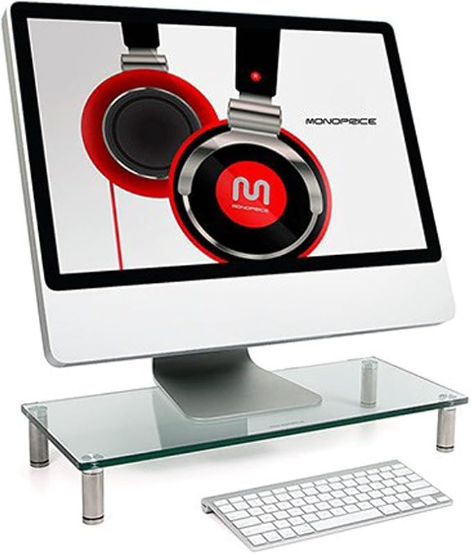 Monoprice Multimedia Desktop Stand 22 Inch x 9.5 Inch - Stand & Riser, Laptop Stand, Desktop TV Stand w/ Height Adjustable Legs - Workstream Collection, Clear