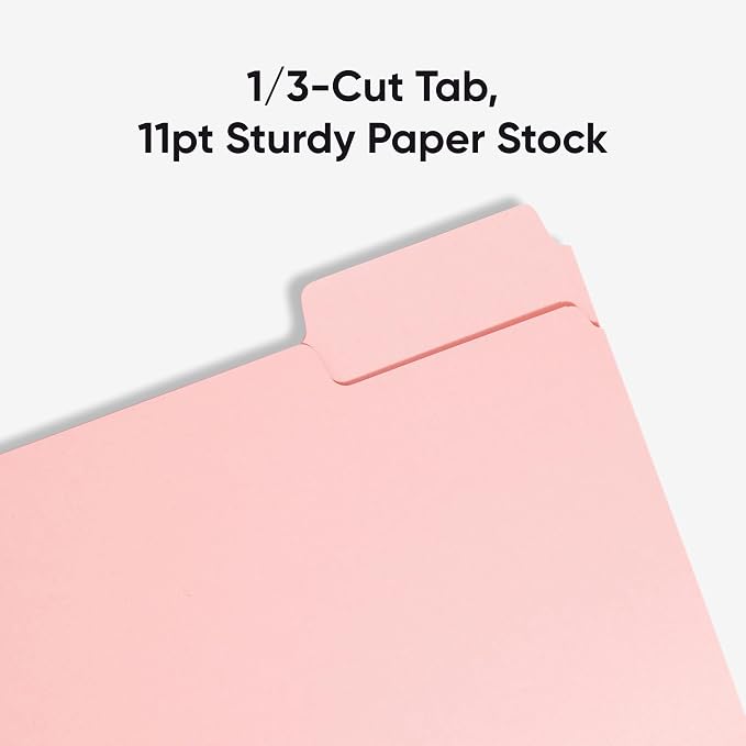 Smead Standard File Folders, 100 Count, Pink, 1/3-Cut Tabs, Letter Size (12643)