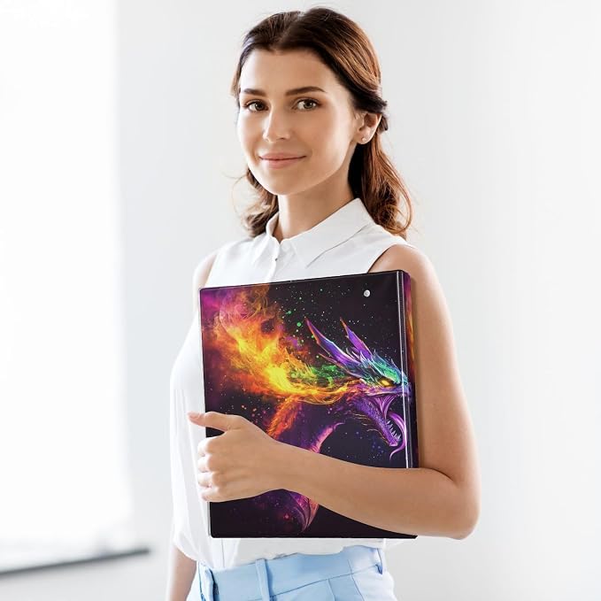 Fantasy Dragon Rainbow Fire Decorative 3 Ring Binder 1.5 Inch Large View Binders with Pockets Holds 200 Sheets File Organizer for Office College School, 2 Pack