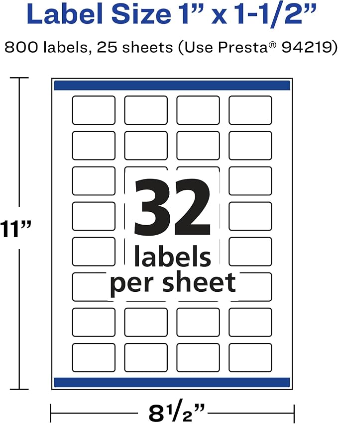Avery® Matte Clear Rectangle Labels, Sure Feed® Technology, 1" x 1.5", 800 Matte Clear Labels, Print-to-The-Edge, Laser/Inkjet Printable