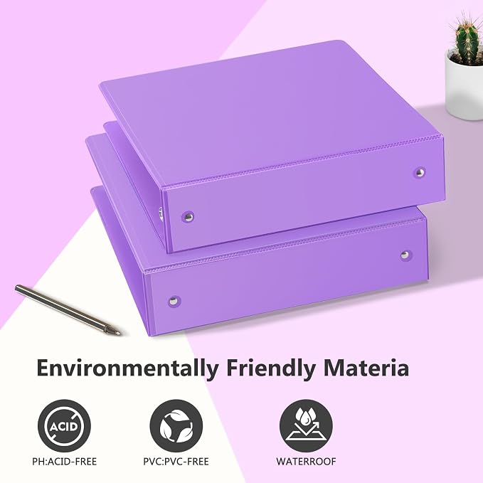 ViVin 2 Inch Round Ring View Binder for Durability, 6-Pack (Purple) | Standard 3 Ring Binder for 450 Sheets of US Letter Size Paper, PVC-Free, Clear Front Pocket, Office Home School Use