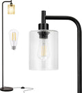 Ziisee Floor Lamps for Living Room - Standing Lamp with Seeded Glass Shade, Modern Floor Lamp with LED Bulbs, Industrial Floor Lamp for Bedroom, Black Tall Lamp for Office(Light Bulb Included)