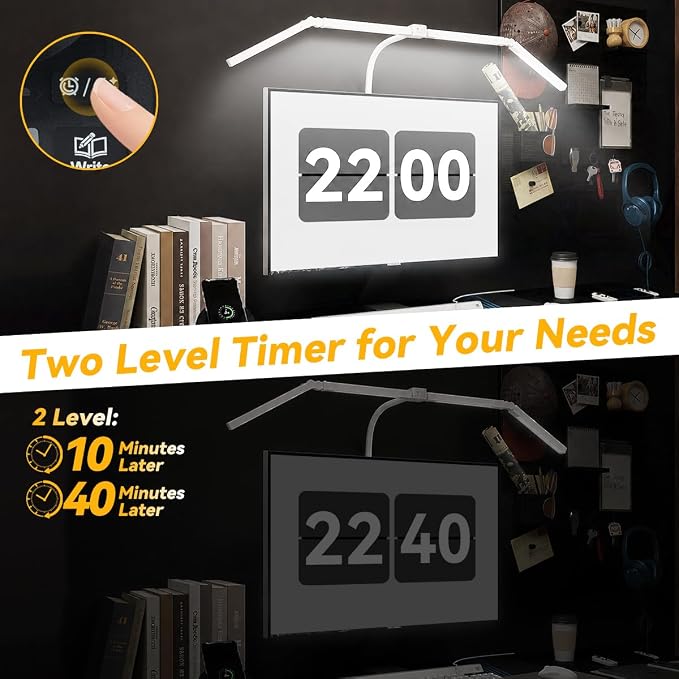 Adjustable LED Desk Lamp with Clamp, 4-Head Eye-Caring CRI95+ Desk Light, Stepless Dimming & Color Temp Remote Control, Flexible Neck, 5-Mode for Reading, Computer, Crafting, 90" Wide Desk Coverage