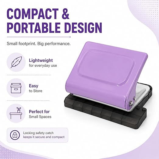 10 Hole Punch Binding Machine Kit for Planner (Purple) with 10 Multi-Color Spiral Coils, Adjustable A4 A5 B5 Paper Puncher, DIY Notebook Scrapbook Maker for Home Office School Organization
