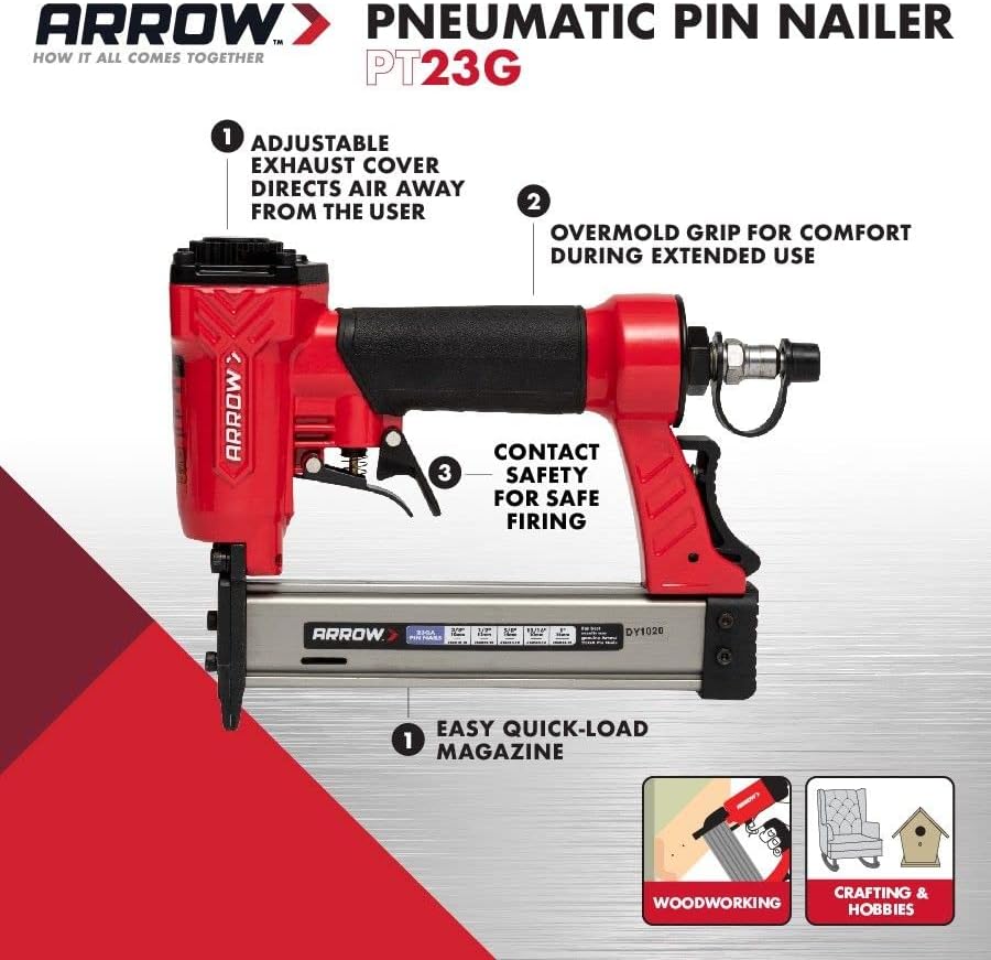 Arrow PT23G 23 Gauge Compact Pneumatic Pin Nail Gun, Oil-Free