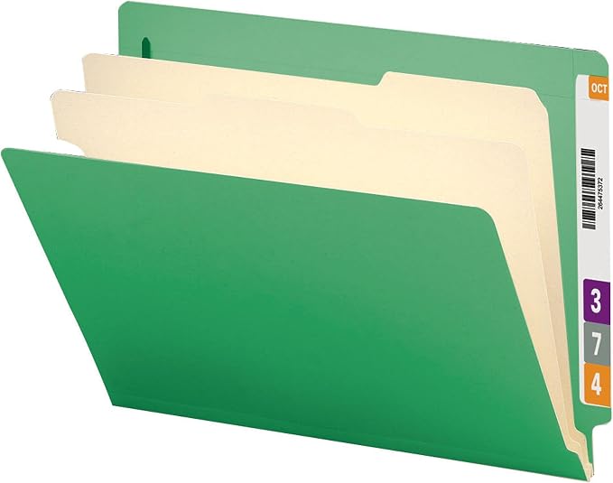 Smead End Tab Classification File Folder, 2 Dividers, 2" Expansion, Letter Size, Green, 10 per Box (26837)