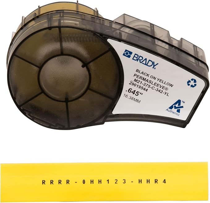 Brady Authentic (M21-375-C-342-YL) PermaSleeve Heat Shrink Tubing for Control / Electrical Panels, Wire Harness, BlackonYellow- For M210, M210-LAB, M211, BMP21-PLUS and BMP21-LAB Printers, .645"W 7'L