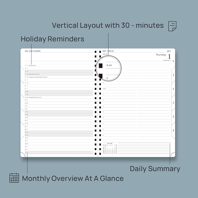 POPRUN 2027 Daily Planner One Page Per Day, Large 8.5" x 12" Calendar Book