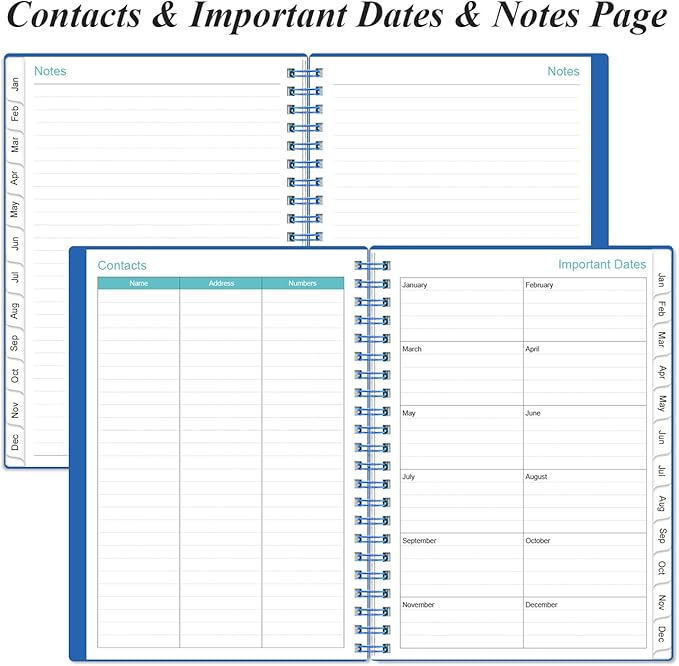 2026 Planner - Planner 2026 from January 2026 - December 2026, Weekly & Monthly Planner Spiral Bound with 12 Monthly Tabs, Inner Pocket, 6.4" x 8.5", Blue-E