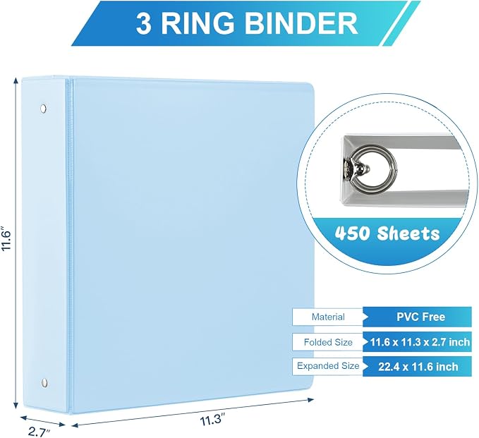 2'' 3-Ring-Binder with Pockets, 450 Sheets Capacity, 2 inch Binders fits 11" x 8.5" US Letter Size, Assorted 4 Pastel Colors - Ideal for School, Office, and Home Use (2 inch)