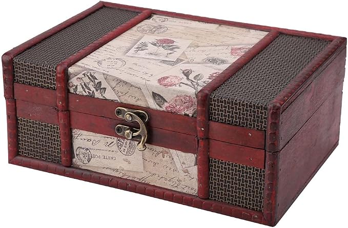 Vintage Keepsake Box, cigar boxes empty Antique Decoration Displays Crafts Wooden Photo Storage for Home Office Hand-Made Treasure Decorative Old-Fashioned