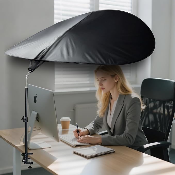 Office Cubicle Desk Shade Anti-Glare Cover Light Sensitive Professionals Cubicle Light Blocker for Workspaces Desk Canopy 39" Sector Shading Light Shade with Clamp(Black)
