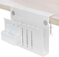 Desk Side Storage, Under Desk Hanging Storage | Standing Desk Organizer with Magnetic Pen Slot, No Drill Clamp to 0.5-2.38" Desks, 22 Lbs Carbon Steel (White)