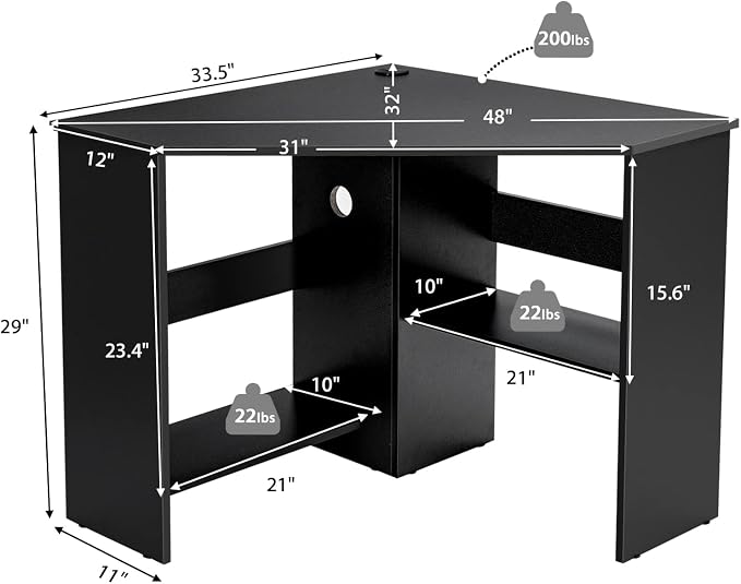 Tangkula Corner Desk, 90 Degrees Triangle Computer Desk for Small Space, Bedroom Corner Makeup Vanity Desk with Storage Shelves & CPU Stand