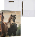 3 Ring Binder, Horses Clipboard Binder with 2 Pockets, 1.5 Inch Three Ring Binder Heavy Duty Round Ring Binders for Office Supplies
