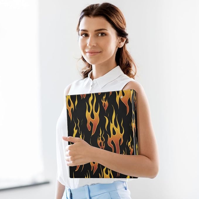 3 Ring Binder Yellow Orange Fire Flames 1.5" Round Ring Binders View Binder with 200 Sheet for Kids School Supplies Women Men Office, 1 Pack