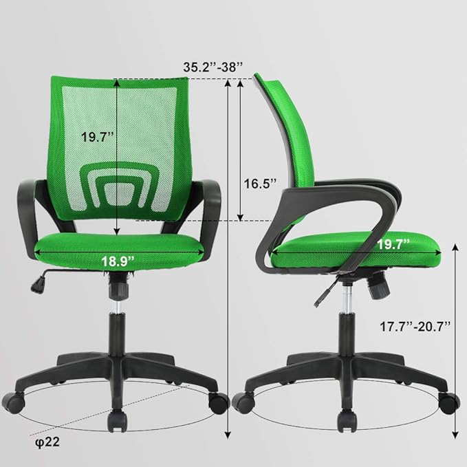 BestOffice Ergonomic Office Chair | Mid-Back Swivel Desk Chair | Green | with Lumbar Support, Adjustable Height & Breathable Backrest | Sponge Seat & Rolling Wheels | for Home, Office | Pack of 1