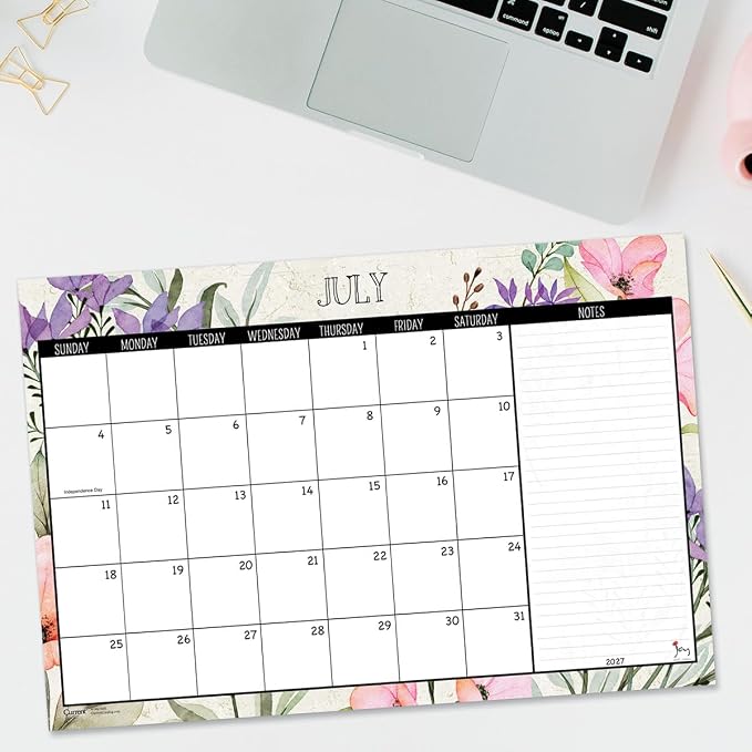 Current 2027-2028 Desk Calendar Pad | Meadow Dance, 11” x 16.25”, Large, 2024-Month, 12 page Designs, Self-Stick Magnet Strips