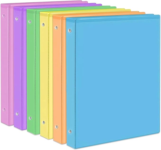 1-Inch Binder 3 Ring, Round Ring with 2 Interior Pockets, Holds 200 Sheets Letter Size Paper, Durable Plastic View Binders for School, Office, and Home