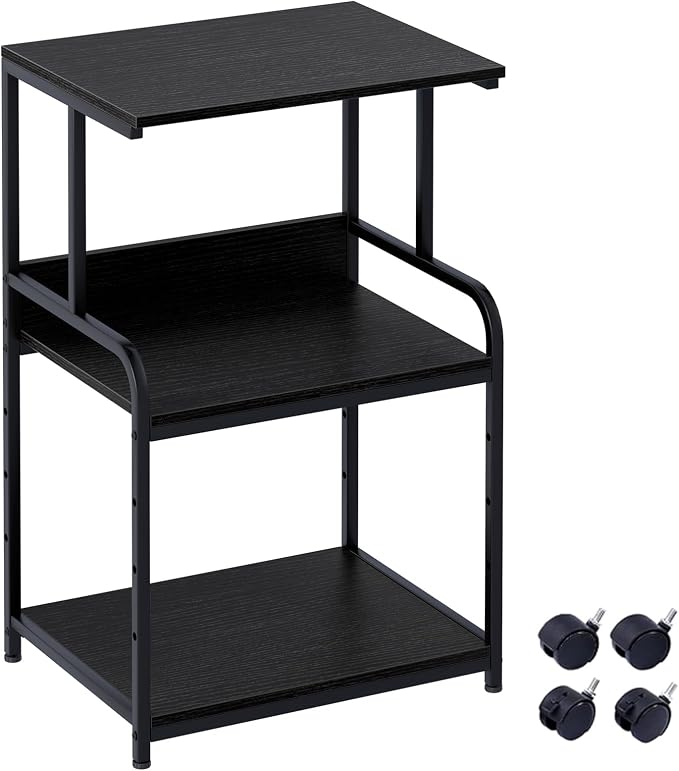 Arbuxzuy Printer Stand with Storage Shelf,3 Tier Printer Cart with Wheels,Mobile Printer Table for Home Office,Stands for Heat Press Scanner Fax,Industrial Style (Black)