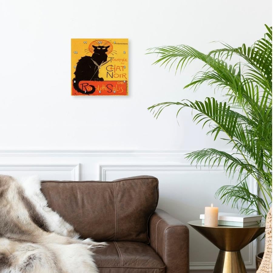 3dRose DPP_46907_1 Le Chat Noir Advertising, Art Nouveau, Black Cat, Cat, Cats, Chat Noir, Le Chat Wall Clock, 10 by 10-Inch