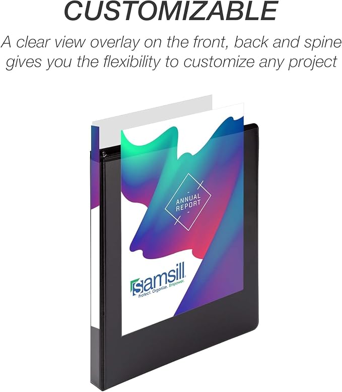 Samsill Durable 0.5 Inch Binder, D Ring Binder, Customizable Clear View Cover, Black, 24 Pack, Each Holds 125 Pages