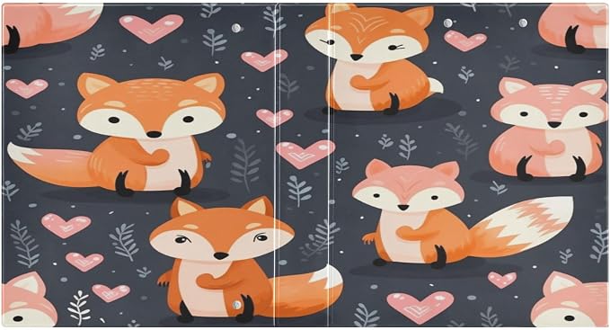3 Ring Binder, Cute Foxes and Hearts Clipboard Binder with 2 Pockets, 1.5 Inch Three Ring Binder Heavy Duty Round Ring Binders for Office Supplies
