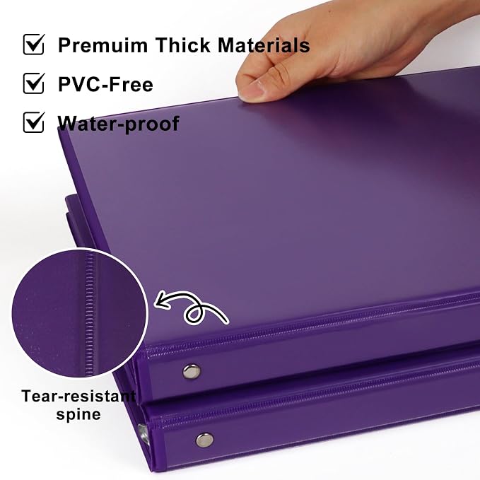 CIXILDTS 0.5-inch Round Ring Binder, Durable 1/2" 3 Ring Binder Fit Letter Size Paper, Purple, 6-Pack
