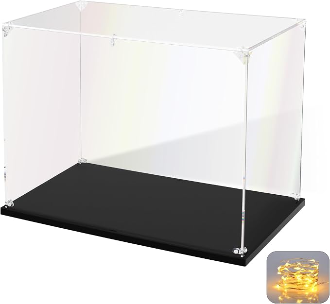 KOLIPI Acrylic Display Case for Collectibles, Clear Display Box 14x9x11 in | Plexiglass Box for Lego Figures Dolls Models, Dustproof Protection, Stable and Stackable, Assembly Required
