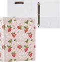 Strawberry 3 Ring Binder, 1.5 Inch Round Ring Binders Pink Clipboard Work Binders Organizer with Pockets Holds 200 Sheets for School Office Home 1 Pack