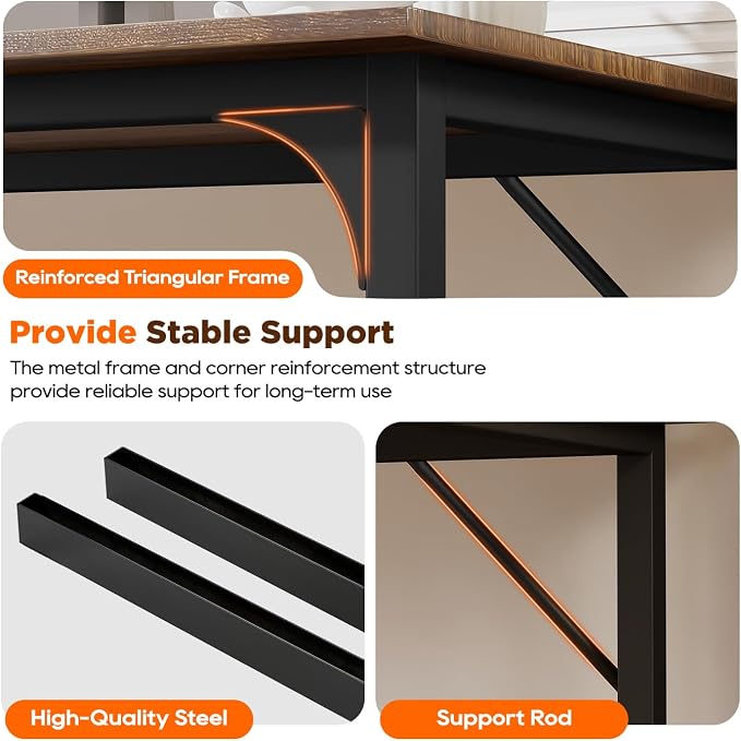 PayLessHere | 63 Inch Computer Desk | Vintage | Office Desk with Metal Frame, Adjustable Feet | Water-Resistant, Scratchproof Surface | Sturdy Writing Table for Home Office or Study | Pack of 1