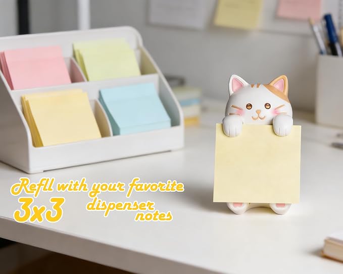 Cat Pop-Up Sticky Note Dispenser for 3 x 3 in Notes, Ginger Cat | Includes 100 sheets, handmade resin desk decor for office, home or classroom; gift for teachers, coworkers and cat lovers