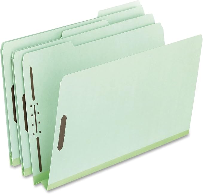 Pendaflex 17186 Pressboard Folders, 2 Fasteners, 2" Expansion, 1/3 Tab, Legal, Green (Box of 25)