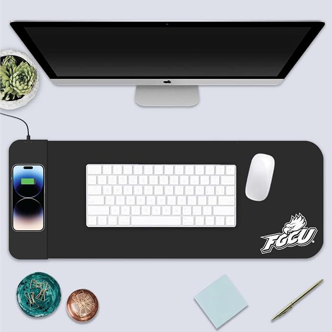 Florida Gulf Coast University Classic Wireless Charging Cloth Desk Mat, Durable Office Supplies, Non-Slip Base, Quick Charging Wireless Desk Pad, Black