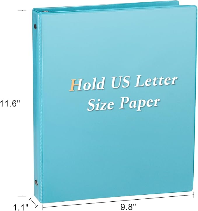 CIXILDTS 0.5-inch Round Ring Binder, Durable 1/2" 3 Ring Binder Fit Letter Size Paper, Light Blue, 6-Pack